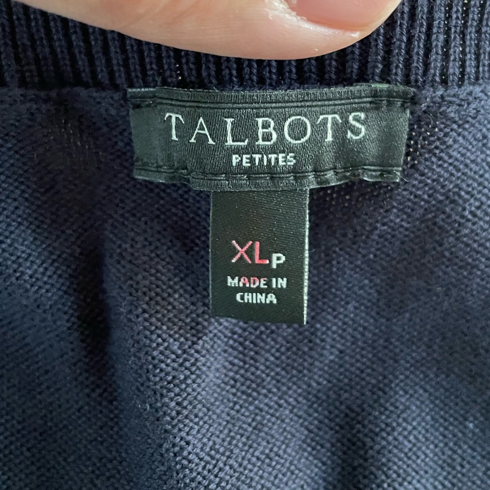 Talbots NEW women’s petite alpaca embellished crew neck 3/4 sleeve sweater navy - Picture 5 of 7